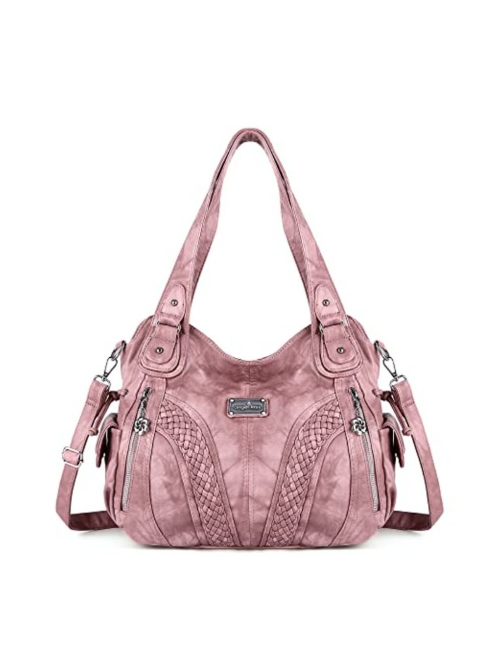 Angel Kiss Washed PU Leather Satchel Shoulder Bag Top Handle Handbag